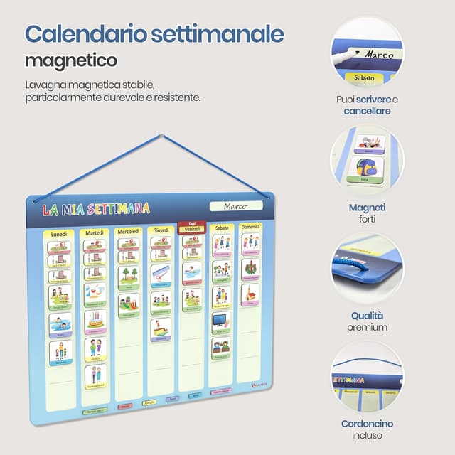 Detalle 2 de LIKARTO Calendario settimanale magnetico per bambini con 198 magneti 🧩