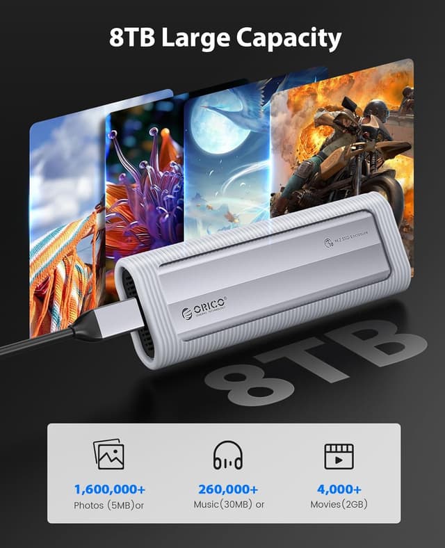 Thumbnail 6 de ORICO Boîtier SSD M.2 NVMe sans outil AXM2 (USB 3.2 10Gbps) avec protection silicone et dragonne