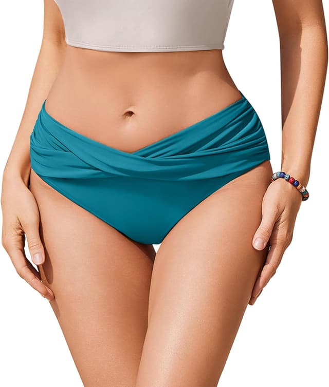 Detalle de Ekouaer Women’s Bikini Bottoms Twist Front Ruched Swim Pants (S–XXL)