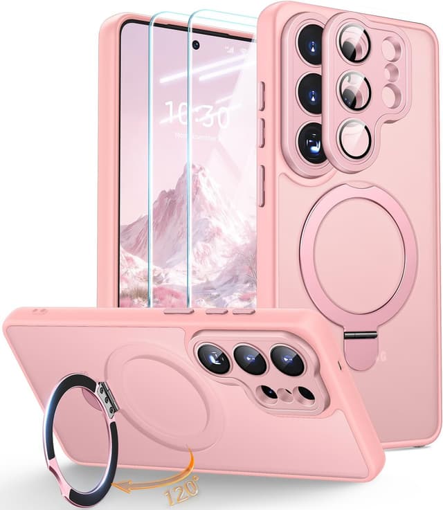 Detalle de JAME for Samsung Galaxy S26 Ultra Case (Pink) with 2-Pack Screen Protector, Camera Protection & Magnetic Stand