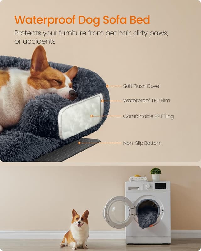 Detalle de Feandrea FluffyHug dog sofa bed cover (PGW222G02) – dark grey, L size for medium dogs