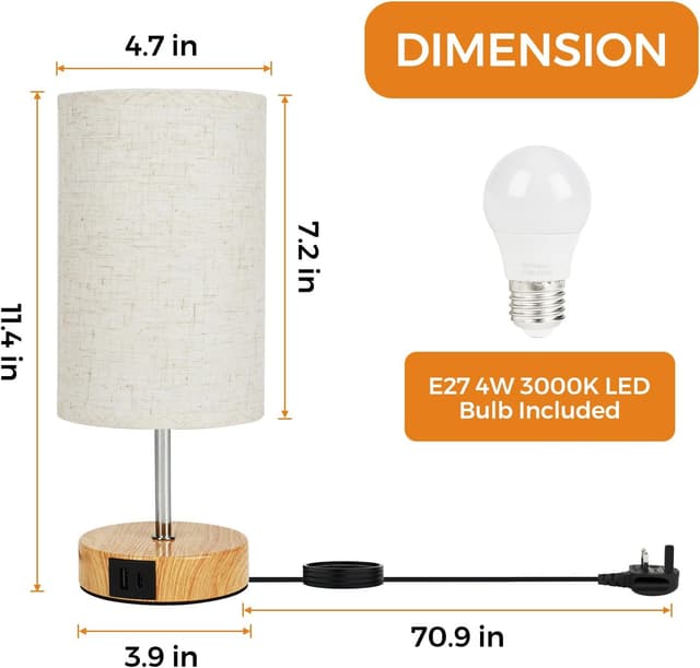 Thumbnail 4 de Suright Touch Control Bedside Lamp with USB Ports