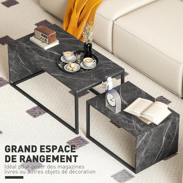 Thumbnail 3 de HOMCOM Lot de 2 Tables Basses gigognes 90 cm