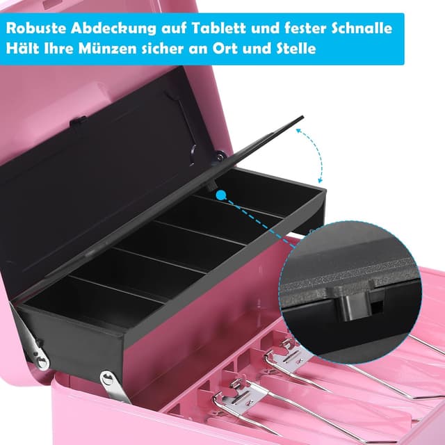 Detalle de HAITRAL abschließbare Geldkassette aus Metall (rosa) mit Münzfach und 2 Schlüsseln