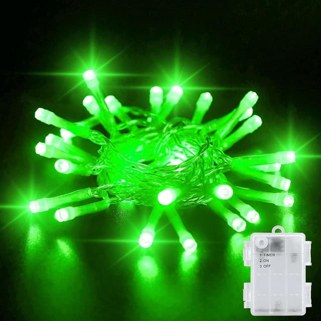 Detalle de Dalugo Green Fairy Lights (3m, 30 green LEDs) with 6h timer, battery powered & IP65 waterproof