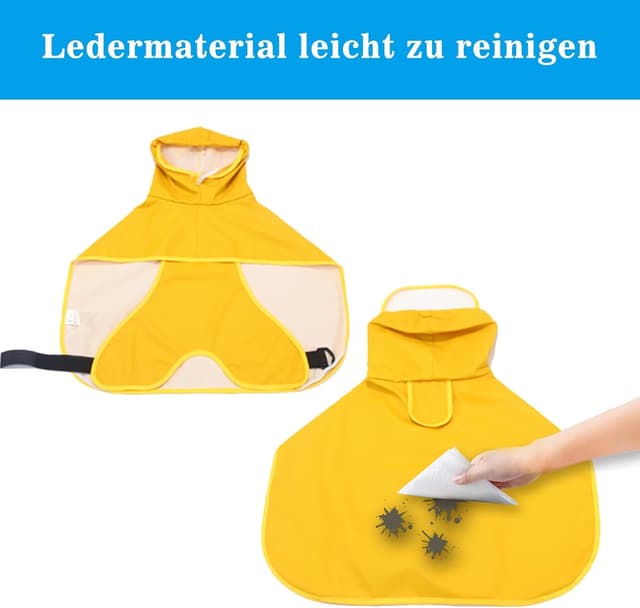Detalle 2 de WUFANC Impermeabile per cani giallo con cappuccio trasparente e foro per guinzaglio invisibile (3XL)