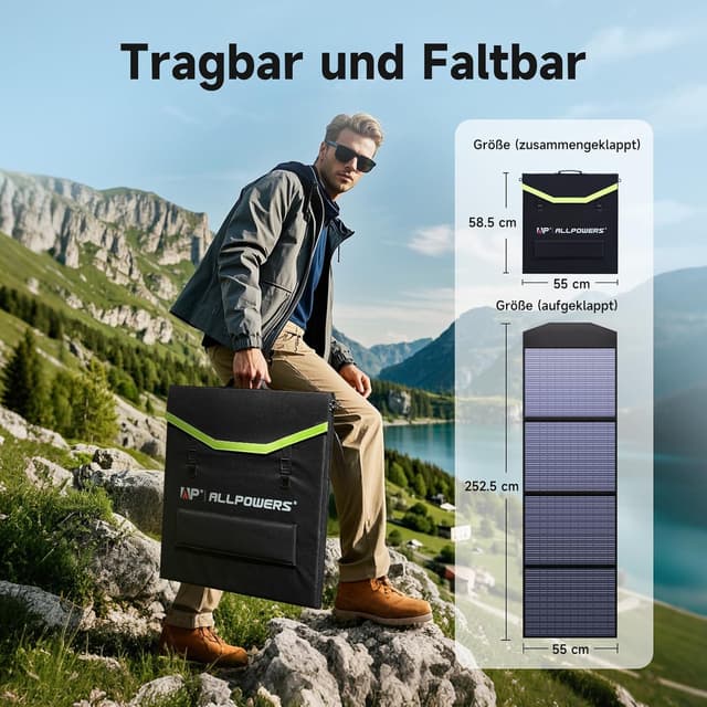 Detalle de ALLPOWERS 200W faltbares Solarpanel für Powerstation & Solargenerator (IP67, bis zu 25% Wirkungsgrad)