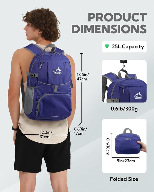 Detalle 2 de Waterfly faltbarer Ultraleicht-Rucksack mit 25 l für Wandern & Outdoor