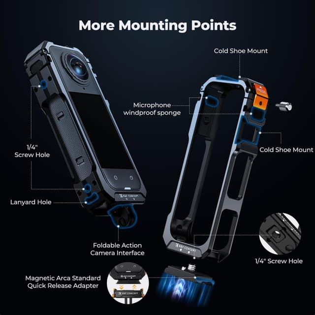 Detalle 2 de K&F CONCEPT Alloy Camera Cage for Insta360 X5 + 3-Pack Lens Protectors
