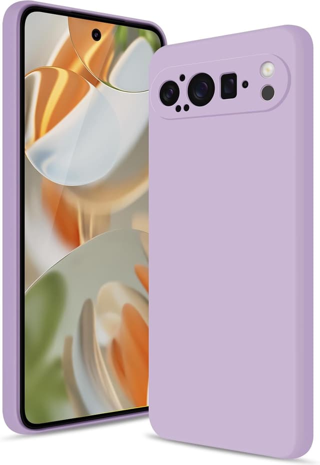 Detalle de Btstring Hülle für Google Pixel 9 Pro – Silikon-Case mit weichem Mikrofaserfutter, helles Lila