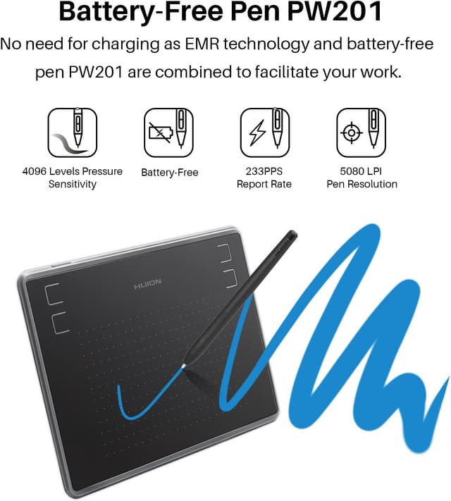Detalle de Huion Inspiroy H430P drawing tablet (4.8 x 3 inch) with 4 hot keys