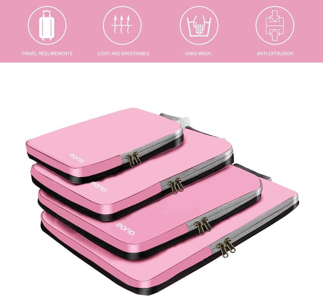 Detalle de Eono by Amazon komprimierbares Packwürfel-Set (rosa), 4-teilig – Packtaschen & Gepäck-Organizer für Rucksack und Koffer