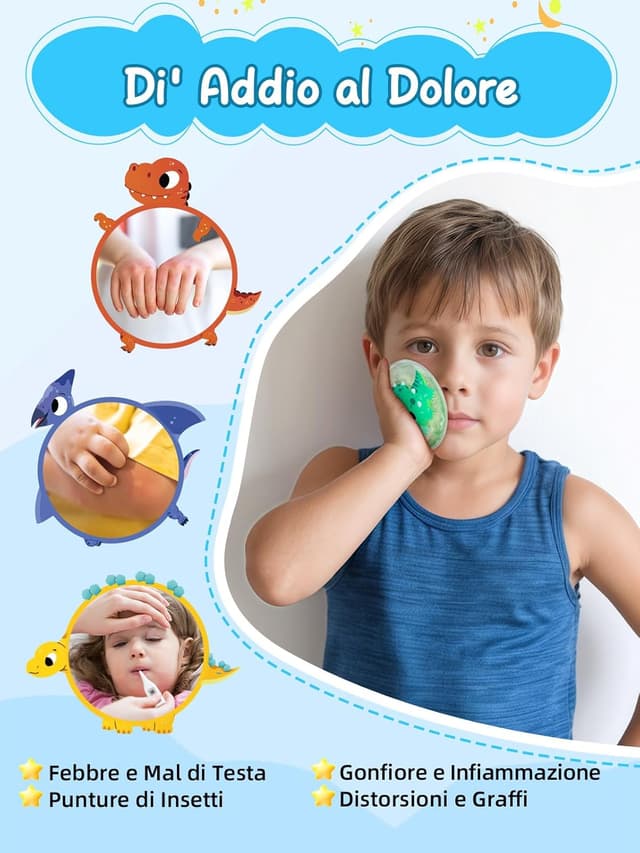 Detalle de Comfytemp set da 6 borse del ghiaccio riutilizzabili per bambini con impacchi caldi e freddi a tema dinosauro