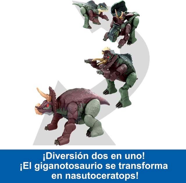 Detalle de Mattel Jurassic World Fierce Changers Giganotosaurus & Nasutoceratops 🦖