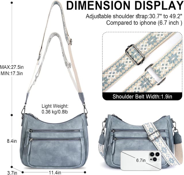 Detalle 2 de VIMUTI Umhängetasche Damen mittelgroß mit vielen Fächern und breitem verstellbaren Schultergurt