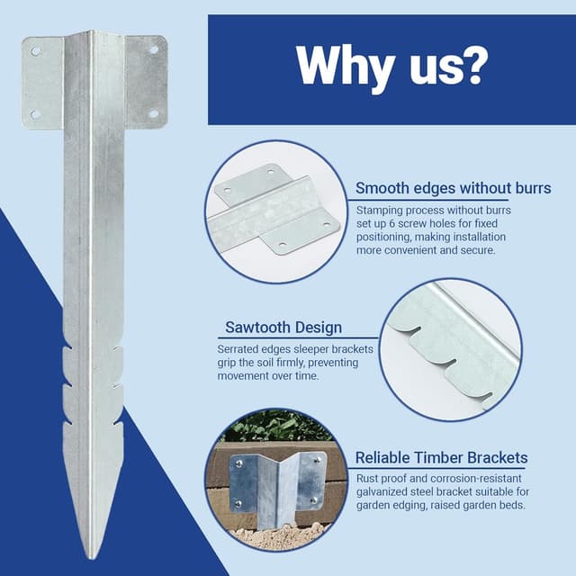 Detalle de Xyxu Railway Sleeper Brackets (10 Pack) for Timber Raised Beds, Garden Edging & Path Borders