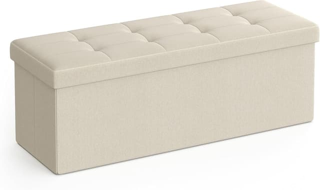 Detalle de SONGMICS MAZIE LSF77BE cassapanca pouf contenitore pieghevole 38 x 110 x 38 cm bianco crema, portata 300 kg