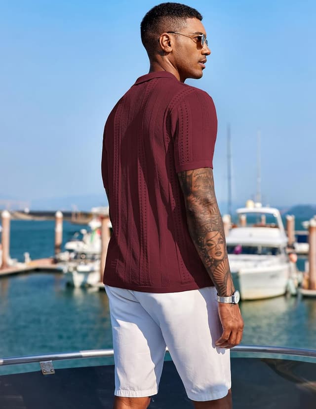 Detalle de COOFANDY Men's Knit Short Sleeve Polo shirt