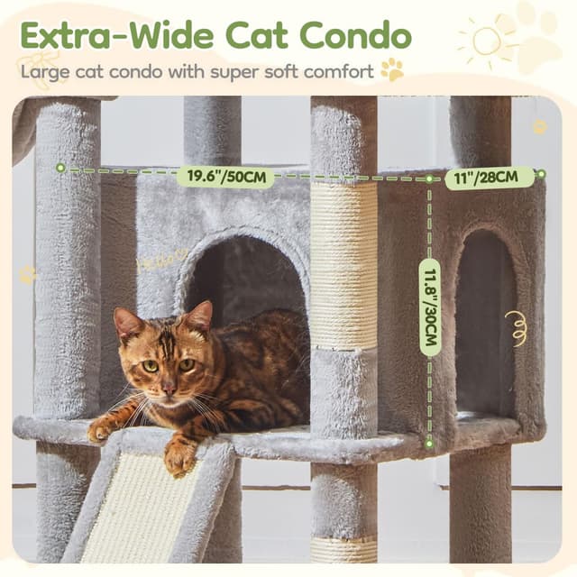 Detalle 2 de Taoqimiao 183cm Cat Tree (MS045W) with Big Cat Platforms, Scratching Posts & Metal Hammock