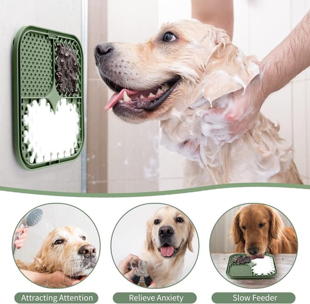 Detalle 2 de Coomazy Leckmatte für Hunde (2er Set) mit Silikonspatel und Bürste – Slow Feeder Leckmatte zur Fellpflege & Beruhigung