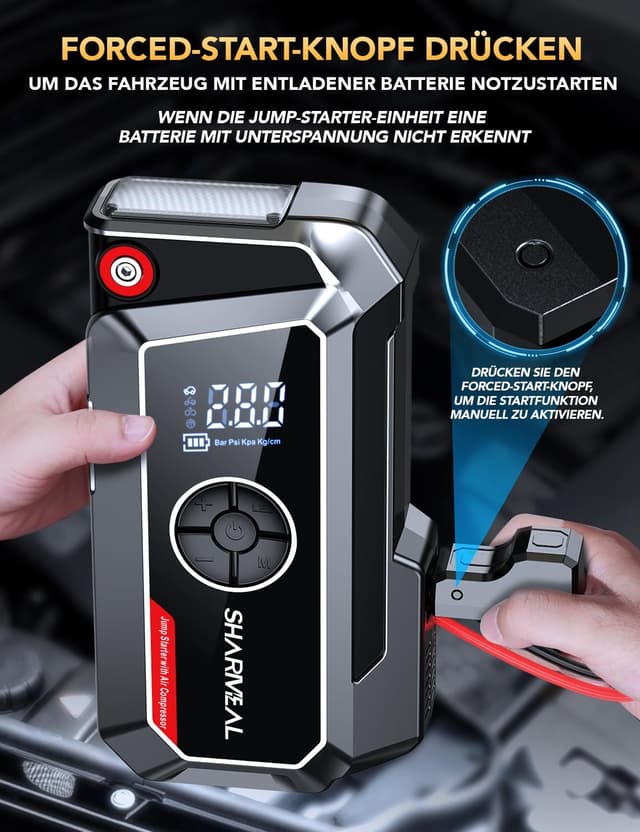 Detalle 2 de Sharmeal 8000A Booster batterie avec compresseur 250 PSI, démarreur 12V et lampe de secours