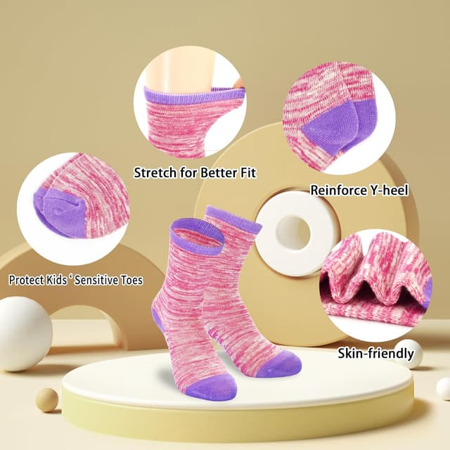 Detalle de Girls’ Cotton Trainer Socks (6 Pairs) – Soft Mid-Calf Sports Socks for Kids 1–13 Years