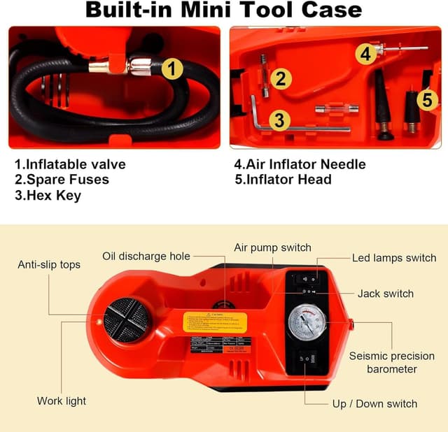 Detalle de TYAYT Electric Car Jack Kit 5 Ton 12V (12V Floor Jack + Impact Wrench + Tire Inflator)