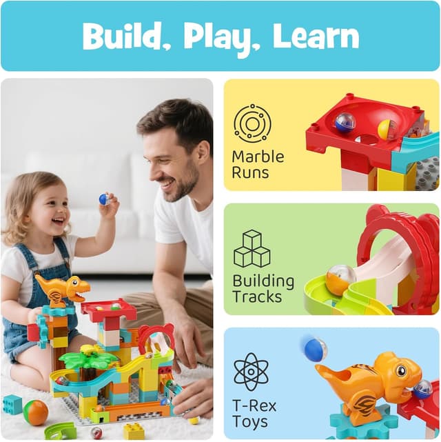 Detalle de burgkidz Murmelbahn Bausteine 90-teilig Dino-Kugelbahn für Kinder ab 3 Jahren