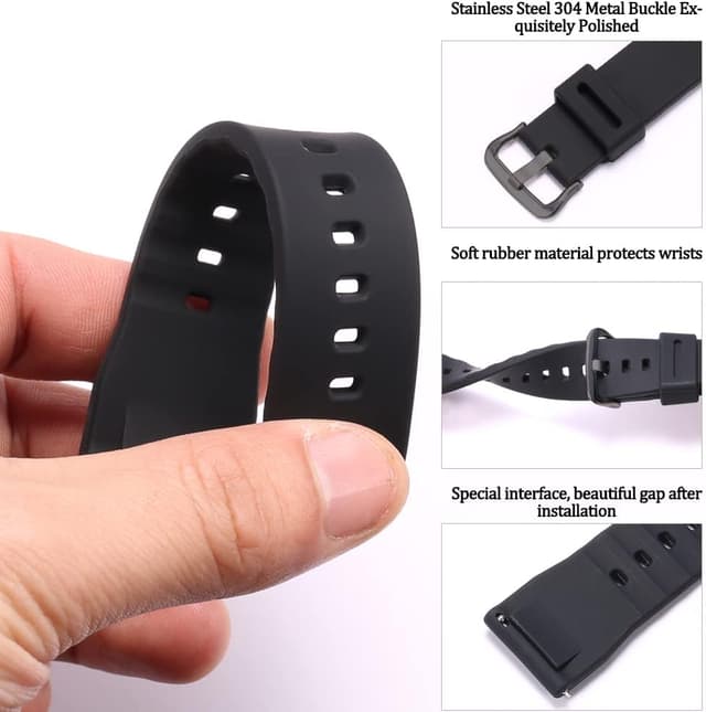 Detalle 2 de MCXGL Schnellverschluss-Uhrenarmband 24 mm aus Silikon für Casio Pro Trek (PRG-650Y, PRG-600, PRW-6600) – wasserdicht, schwarz