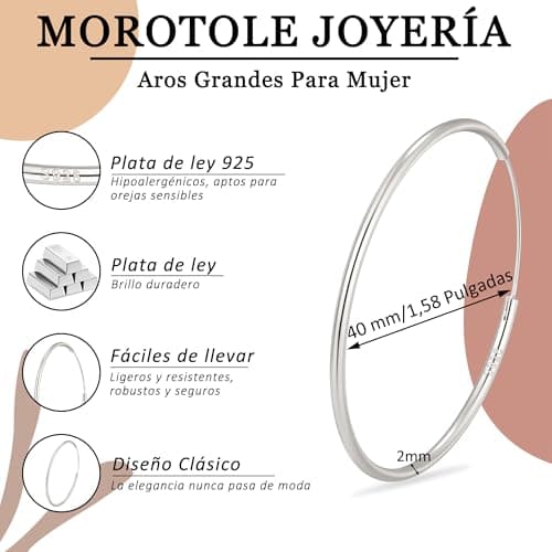 Detalle de MOROTOLE pendientes de aro de plata de ley 925 grandes para mujer (según diámetro)