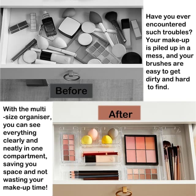 Detalle de 16-Pack Plastic Drawer Organiser Set with 4 Sizes for Desk Drawers, Fridge Trays & Kitchen Storage