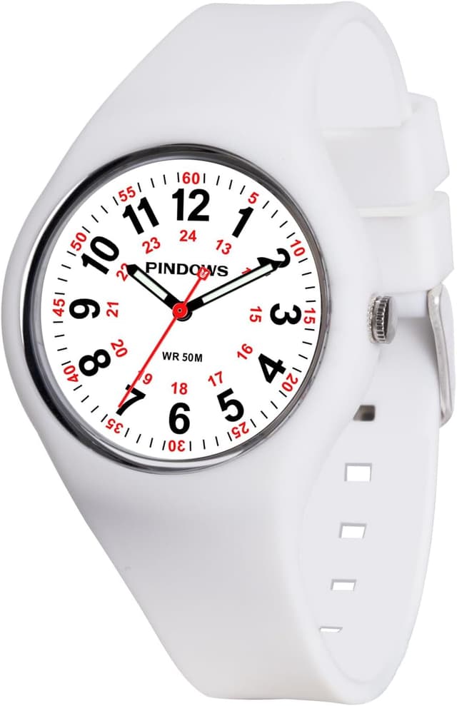 Detalle de PINDOWS Analoge Quarzarmbanduhr mit Silikonband für Damen – wasserfest, leuchtendes Zifferblatt