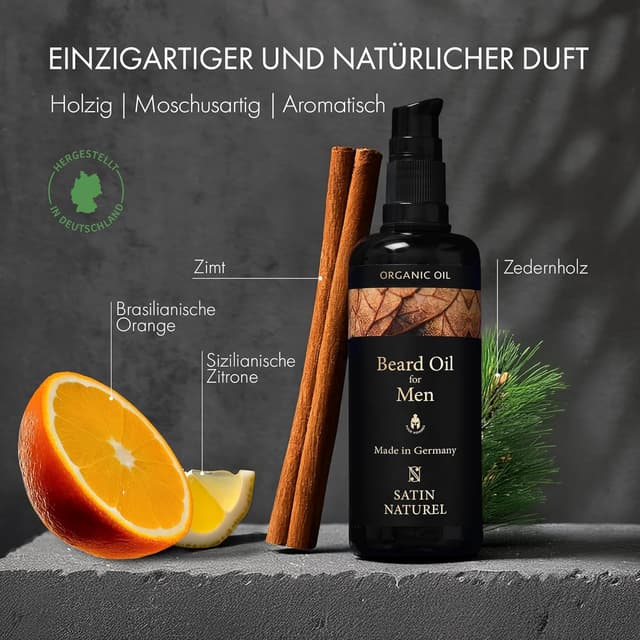 Detalle 2 de Satin Naturel BIO Bartöl kaltgepresst 100 ml – Premium Bartpflege für Herren