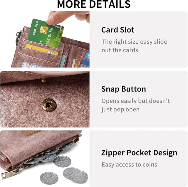 Detalle de SENDEFN Women’s Cow Print Vegan Leather RFID Bifold Purse with Zipper Coin Pocket