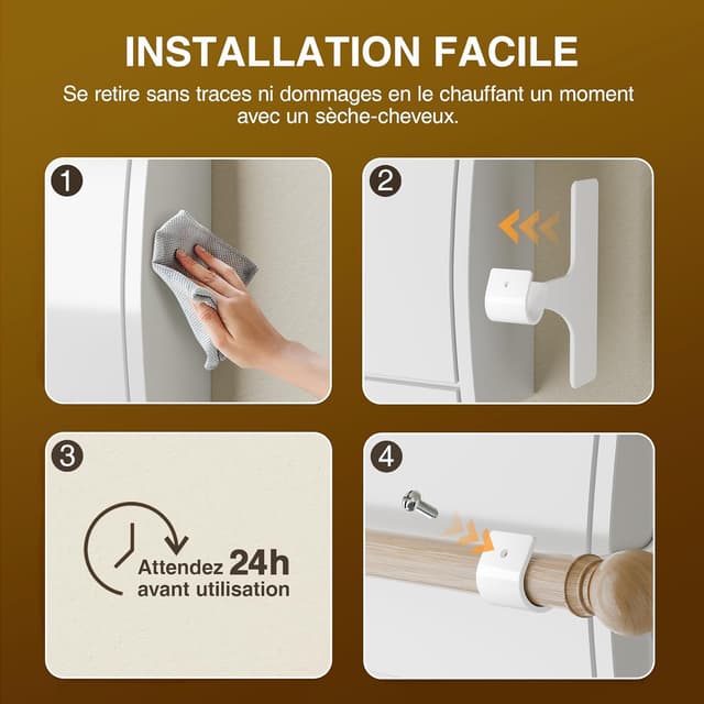 Detalle de Support de tringle de rideaux niffgaff sans perçage, fixation autocollante (barres 19 à 28 mm) – lot de 2