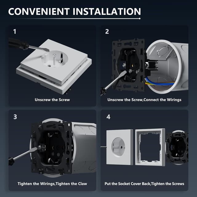 Thumbnail 3 de BSEED Schuko Steckdose Unterputz 16 A schwarz 🔌