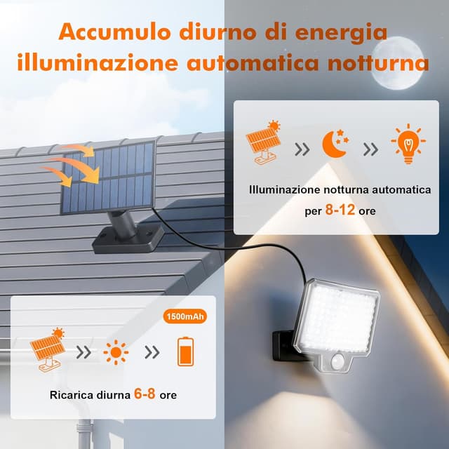 Detalle de Lampada solare da esterno GRIFEMA con sensore di movimento, 108 LED e telecomando (IP65)