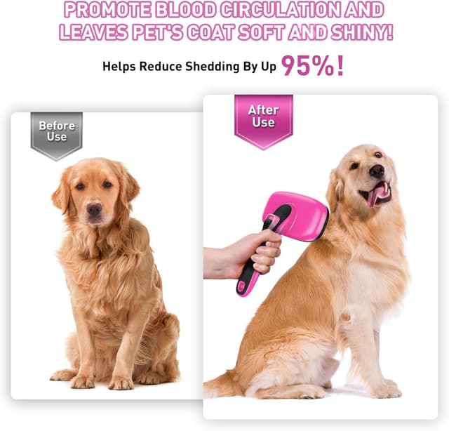 Detalle de WOPQAEM Hundebürste für Hunde und Katzen – selbstreinigend, sanft zur Haut, gegen loses Fell (rosa)
