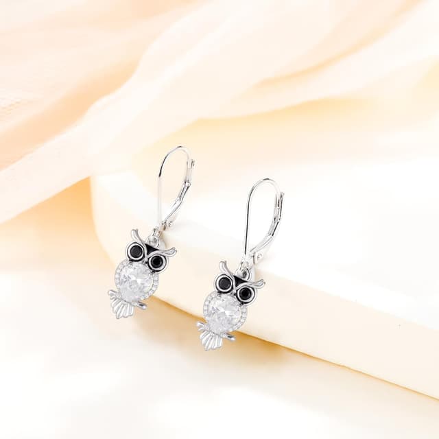 Detalle 2 de J.WUEN boucles d’oreilles pendantes femme en argent 925 avec hiboux et zirconite cubique