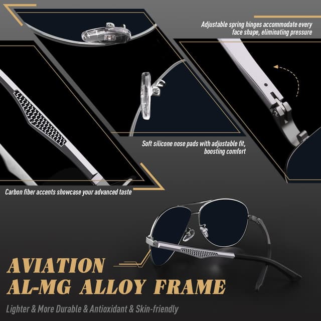 Detalle de Lunettes de soleil CGID Polarisées UV400 Aviateur en alliage Al-Mg avec charnières à ressort GA61