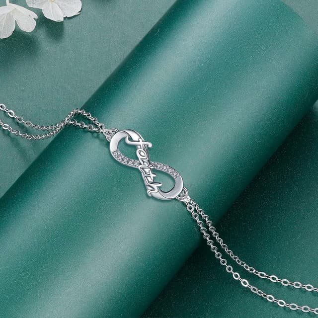 Detalle de J.MUEN Unendlichkeit Armband Damen aus 925 Sterling Silber – Infinity-Symbol mit Zirkonia, verstellbar