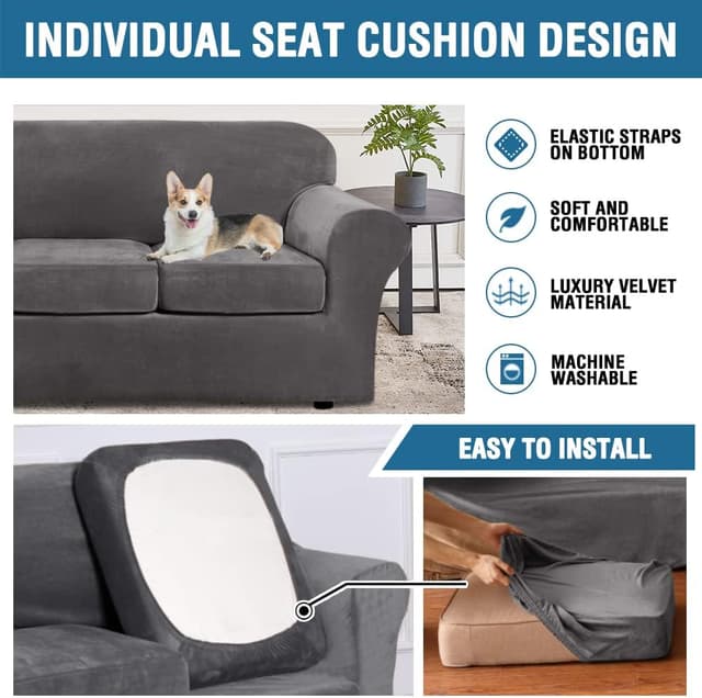 Thumbnail 3 de H.VERSAILTEX 4-Piece Velvet Sofa Covers