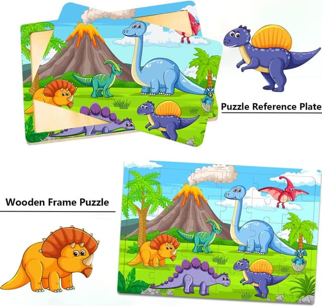 Detalle 2 de Wooden Jigsaw Puzzles for Kids (3–6) Space Dinosaur Animals – 4 x 30-Piece Set