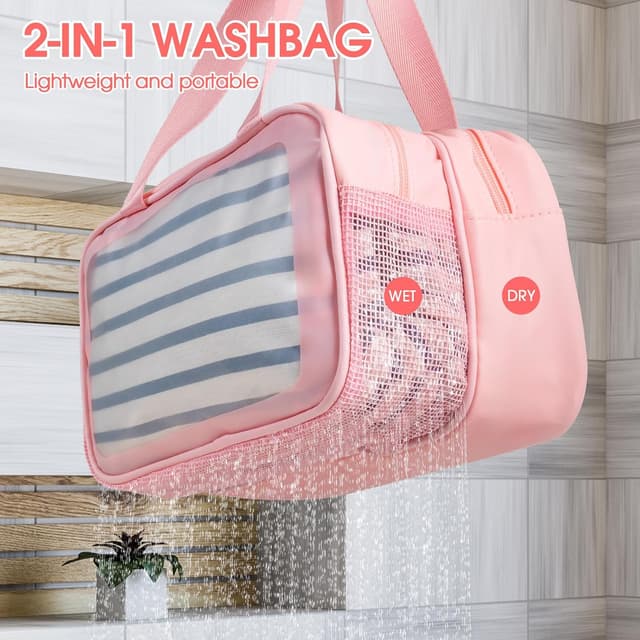 Detalle 2 de Boic Clear Toiletry Bag (Large) – PVC Waterproof Clear Travel Washing Bag with Handles & Zips, Pink