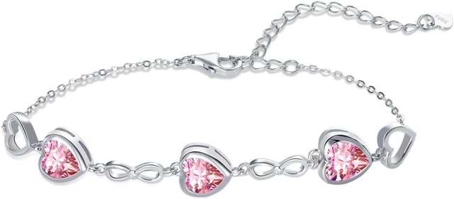 Detalle de Qings 3 Herz Geburtsstein Armband für Damen aus Sterlingsilber (Infinity) – verstellbar mit Zirkonia Charm