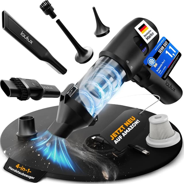 Detalle de lautux Turbotastic Pro 2 Handstaubsauger (120 W, 18.000 Pa, HEPA-Filter) – Starter Set im Nachtschwarz