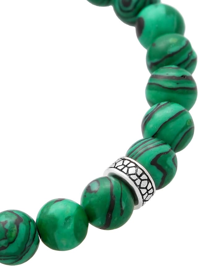 Detalle de Kuzzoi Buddha Herren-Armband aus 925 Sterling Silber mit grünen Malachit-Edelstein-Perlen (elastisch) – Yogaschmuck, Chakraarmband