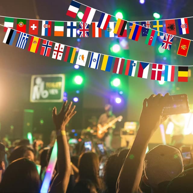 Detalle de AhfuLife Eurovision Europäische Flaggen-Wimpelkette für 35 Länder (doppelseitig), 12 m Party- & Deko-Banner