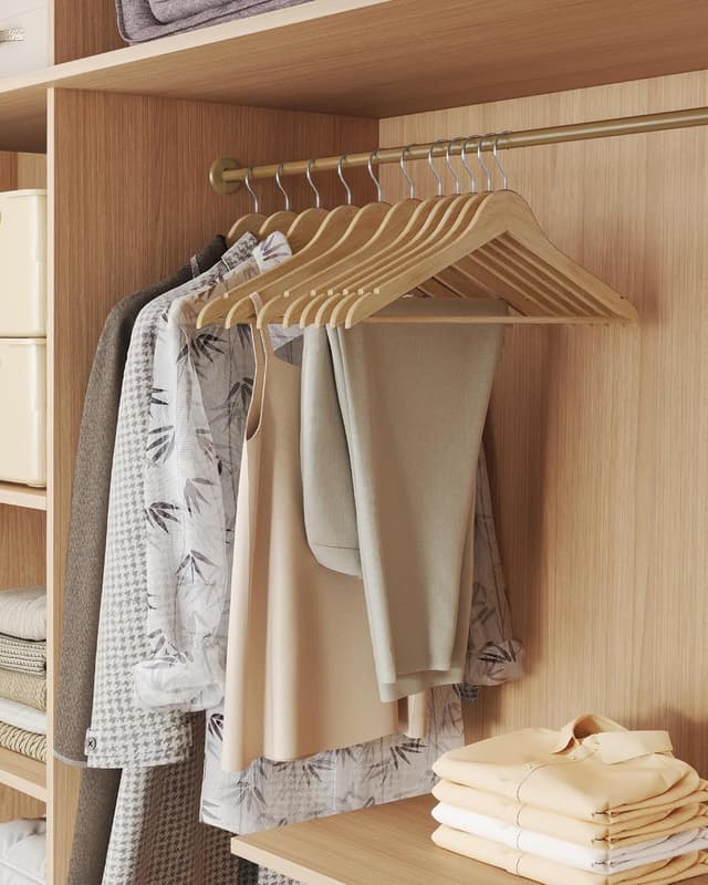 Thumbnail 1 de SONGMICS Juego de 20 Perchas de Madera con Ganchos Giratorios