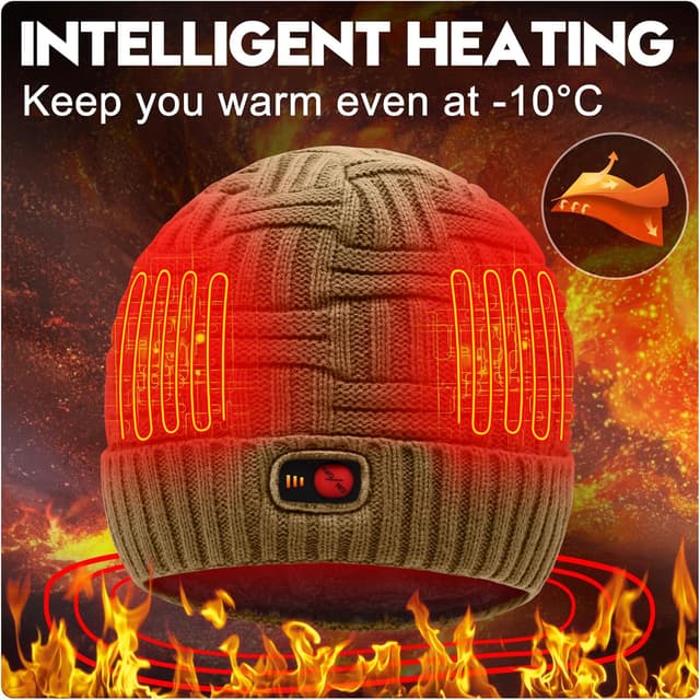 Detalle de Svpro beheizte Beanie mit 7,4V Li‑Polymer Akku (bis zu 3–7 Stunden) und 3 Heizstufen